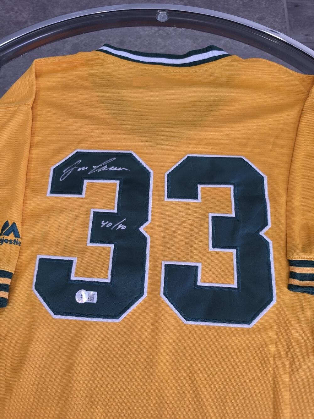 Jose Canseco Autographed/Signed Jersey Beckett Sticker Yellow Jersey